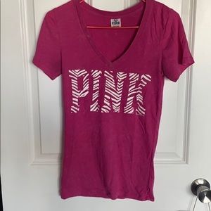 Pink V-neck w/ zebra letters